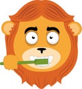 vector head lion cartoon brushing teeth toothbrush