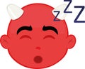 Vector illustration of the face of a cartoon little demon sleeping