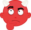Vector illustration of the face of a little demon with a thinking or doubt expression Royalty Free Stock Photo