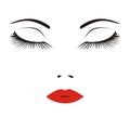 Vector illustration of a face of a woman with long lashes and re