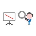 Vector businessman character looking magnifying glass to sales c