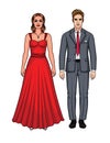 Vector illustration of fall in love couple going to the party.