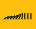 Falling black dominoes on yellow background