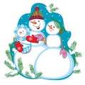 Vector Illustration of a Family of Snowmen