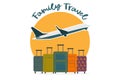 Vector illustration. Family traveling with suitcase on vacation and summer time, holiday Airport, plane. Concept for Royalty Free Stock Photo