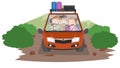 Vector illustration of Family trip Parent and child travel in a car with roof racks ready to carry the load. Royalty Free Stock Photo