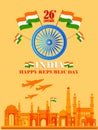 Famous monument of India on tricolor Indian background