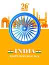 Famous monument of India on tricolor Indian background