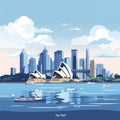 Vector illustration of the famous opera house in Australian city Sydney. Flat 2D illustration with simple colors, opera house