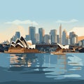 Vector illustration of the famous opera house in Australian city Sydney. Flat 2D illustration with simple colors, opera house