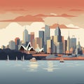 Vector illustration of the famous opera house in Australian city Sydney. Flat 2D illustration with simple colors, opera house
