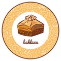 Vector illustration with famous turkish dessert Baklava with walnut