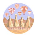 Vector illustration with a famous turkish tourist destination Cappadocia.