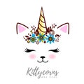 Vector illustration of fantasy animal cat kittycorn
