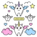 Vector illustration of fantasy animal horse unicorn. Flat style cartoon children