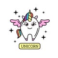 Vector illustration of fantasy animal horse unicorn. Flat style design