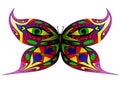 Vector illustration of fantasy butterfly with two green eyes on wings isolated on white background, surreal, abstract Royalty Free Stock Photo