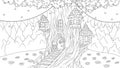 Vector illustration, fantasy house in an old tree for fairy tale characters Royalty Free Stock Photo