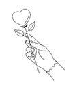 Vector illustration of fantasy love flower in woman hand. Feminine design for Valentines day, wedding, save the day card