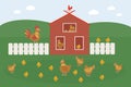 Vector illustration of farm animals with landscape. Man farm in cartoon style. Working farmers tend and feed their livestock