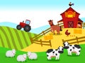 Vector Illustration of Farm with Barn and Animals Background Royalty Free Stock Photo