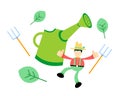 farmer worker and water pot agriculture cartoon doodle flat design vector illustration 