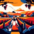 Vector illustration of a farmer with a basket of grapes on the farm. generative AI