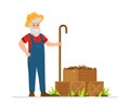 Vector illustration of farmer makes compost. Royalty Free Stock Photo