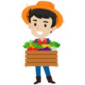 Vector Illustration of a Farmer Man holding a box of Variety of vegetables