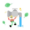 farmer man agriculture and water depot faucet cartoon doodle flat design vector illustration Royalty Free Stock Photo