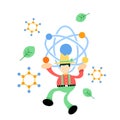 farmer man agriculture and atom chemistry sign cartoon doodle flat design vector illustration