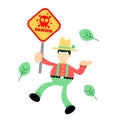 farmer man agriculture and skull alert skeleton danger death sign toxic cartoon doodle flat design vector illustration
