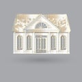Vector illustration with fascade old house on grey background Royalty Free Stock Photo