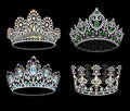 Illustration of a fashion collection of jewelry tiaras with diamonds