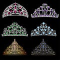 illustration of a fashion collection of jewelry tiaras with diamonds