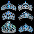 illustration of a fashion collection of jewelry tiaras with diamonds blue  sapphire Royalty Free Stock Photo