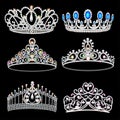 illustration of a fashion collection of jewelry tiaras with diamonds