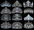illustration of a fashion collection of jewelry tiaras with diamonds Royalty Free Stock Photo