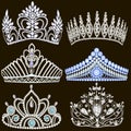 illustration of a fashion collection of jewelry tiaras with diamonds