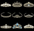 illustration of a fashion collection of jewelry tiaras with diamonds