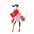 Vector illustration of fashion girls with Christmas gifts Royalty Free Stock Photo