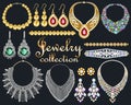 Vector of a fashionable collection of jewelry necklaces, earrings and bracelets