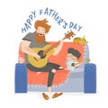 Vector illustration of father playing guitar with his son