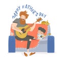 Vector illustration of father playing guitar with his son Royalty Free Stock Photo