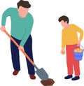 Vector illustration of father and son who plant potatoes Royalty Free Stock Photo