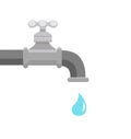 Vector illustration of faucet and a falling drop of water. Royalty Free Stock Photo
