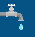 Vector illustration of faucet and a falling drop of water. Royalty Free Stock Photo