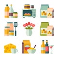 Organic grocery food items flat vector illustration for kitchen and pantry concept Royalty Free Stock Photo