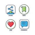Social media interaction icons set: share, save, like, comment Royalty Free Stock Photo