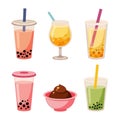 Trendy bubble tea beverages set in flat cartoon vector style Royalty Free Stock Photo